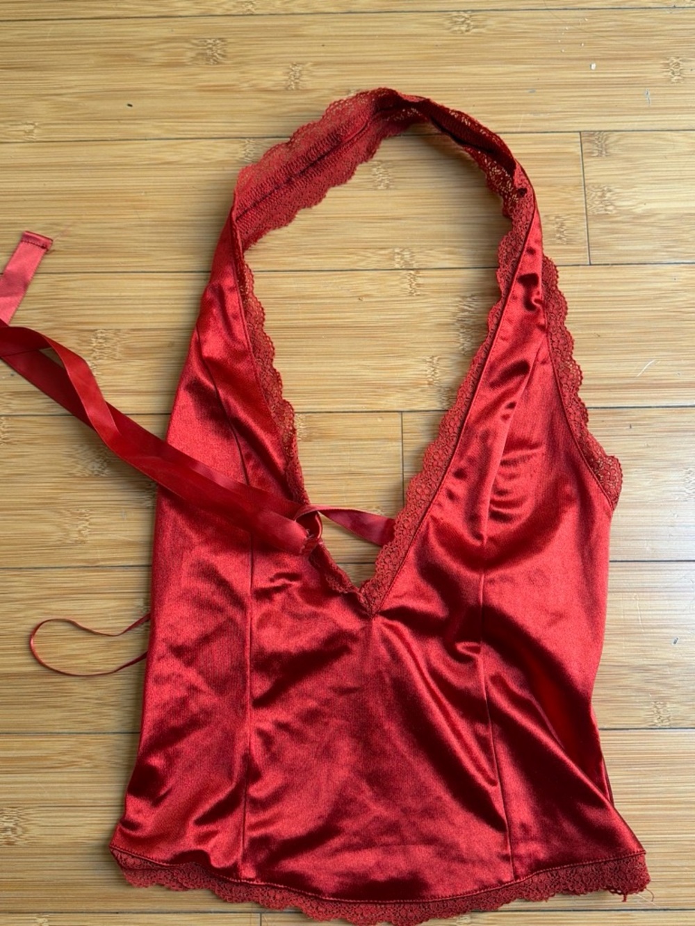 Kimchi Blue Red Satin Lace Halter Cami